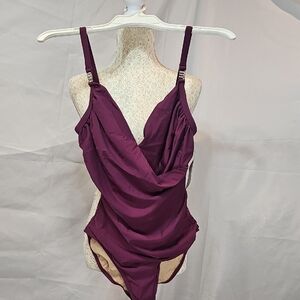 Newport News Plum One-Piece Swimsuit with Draped Front